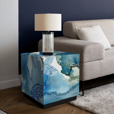 Subtle Blues Beveled Art Glass Lamp Table
