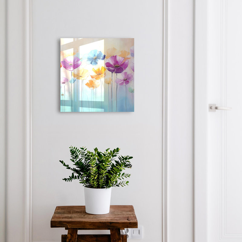 Key cabinet, Opens to the left, 30x30x5, White, Colorful flowers on a bleft background full of energy, 