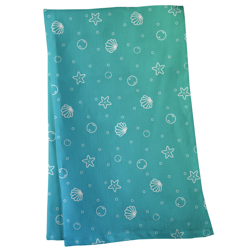 Serviette à thé à motif coquillage, Polyester sergé, Bleu
