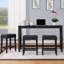 Ensemble de table de bar transitionnelle à 3 tablettes de 59 po de largeur avec tabourets capitonnés et ports USB Teneile-904190392