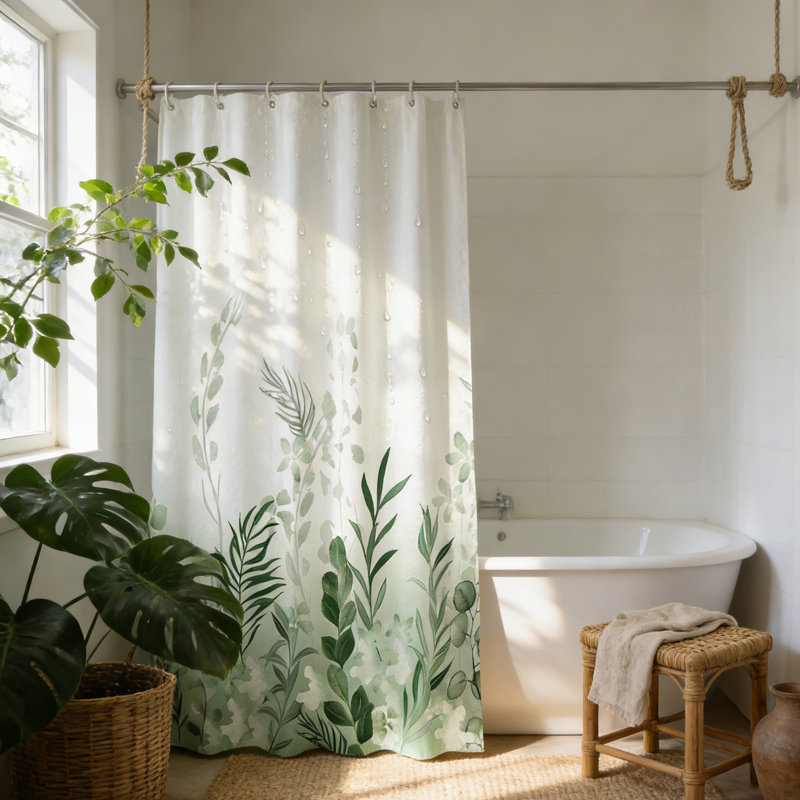Ensemble de rideau de douche Leaves, 70 po H x 59 po L