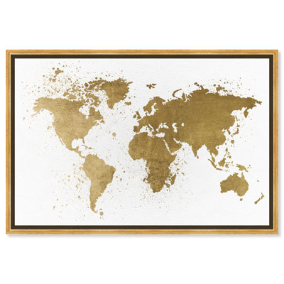 " Gold World Map Leather Metallic Continents Splash Modern White "
