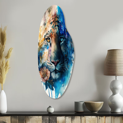 Portrait de tigre avec fleurs II - décoration murale en métal tigre courbé, sculpture murale asymétrique en métal