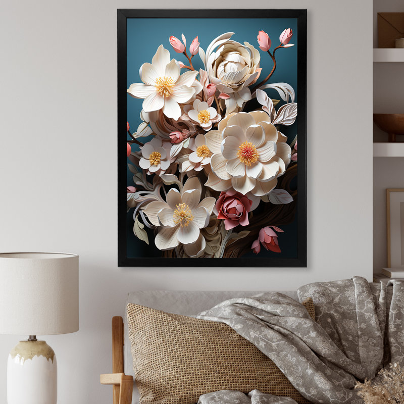 Somptueuses fleurs de magnolia, Cadre simple noir, H 44 po x l 34 po x P 1,5 po