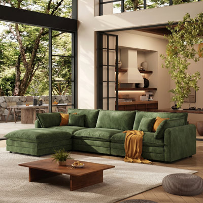 113.77''  Comfy L Shaped Sectional Modular Cloud Sofa With Ottoman, Modern  Forsectional Couches For Living Room