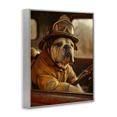 Rustic Bulldog Fireman Giclee Art by Ray Heere