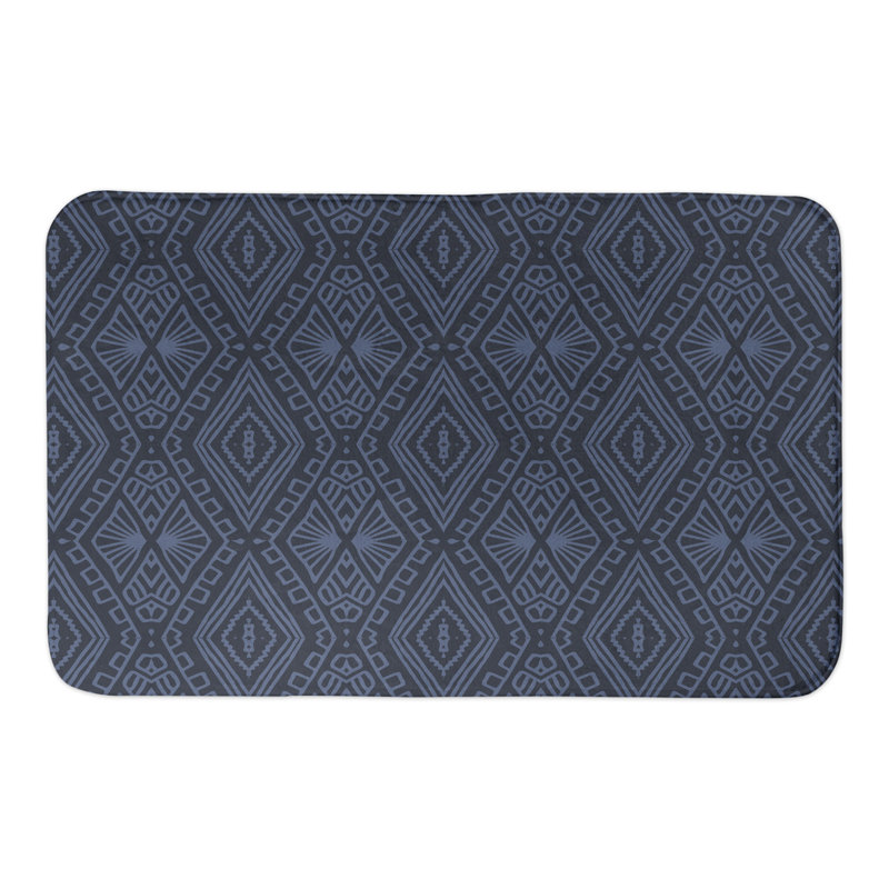 Tapis pour salle de bain tribal Vick, Bleu marine