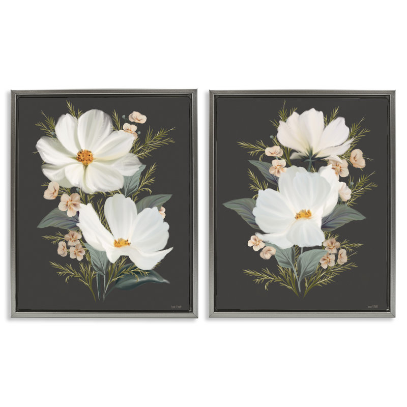 Ensemble de 2 cadres flottants Vintage Lace Cosmos, design par House Fenway, H 21 po x l 17 po, Cadre flottant gris lustré
