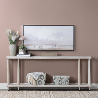 76 In. Cream Solid Wood One Shelf Accent Console Sofa Table