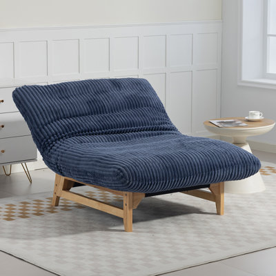 Canapé paresseux beige rayé en velours côtelé, fauteuil inclinable de loisirs à cadre en bois pour le salon