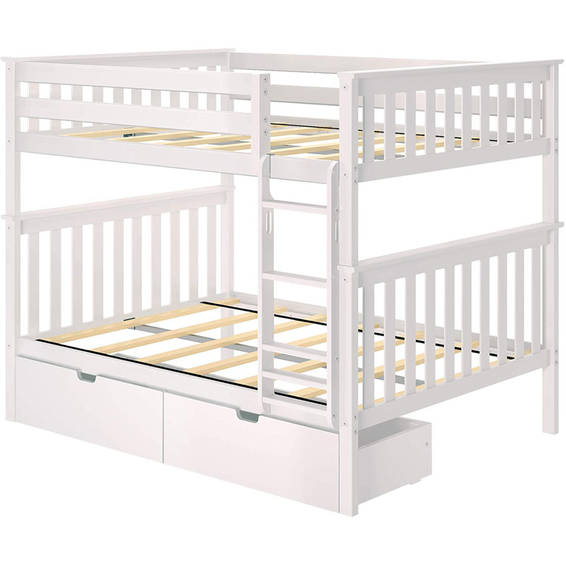 Lit superposé standard en bois massif à 2 tiroirs Streamline par Harriet Bee, Double sur double, Espresso