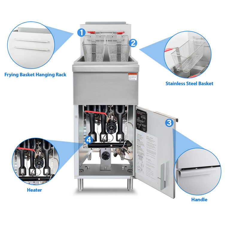 3 Tube Commercial Deep Fryer with 2 Baskets - 50 lbs Capacity - 90,000 BTU Egles