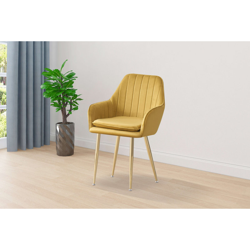 Aldegonde 47cm H Tufted Foam Padding Upholstered Metal Armchair, Yellow