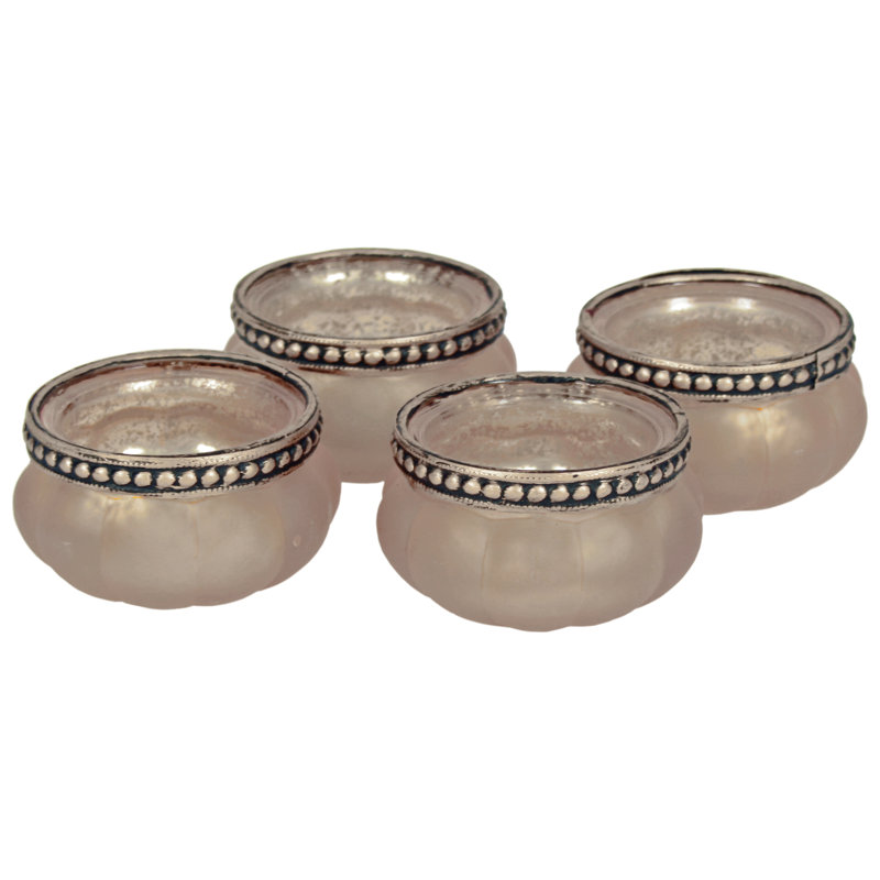 4 Piece Glass Tabletop Tealight Holder Set, Gold