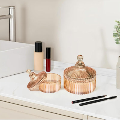 Qtip Holder Apothecary Jars with Lids Glass Q Tip Holder for Bathroom Set Decorative Jars Crystal Bowl Jar Organizer,10+24oz(Amber/2 Pack)