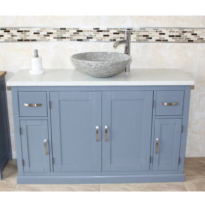 Santorini 1230 mm Freestanding Single Vanity with Vessel Stone Basin