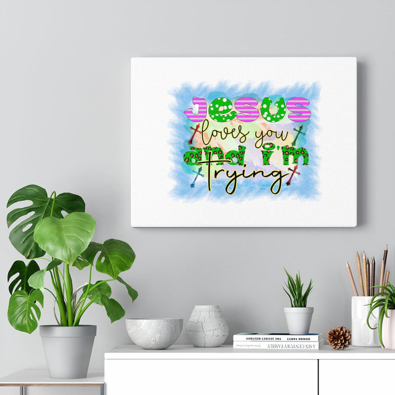 Jesus Loves You Blue Square - Wrapped Canvas Print, 61cm H x 76cm W