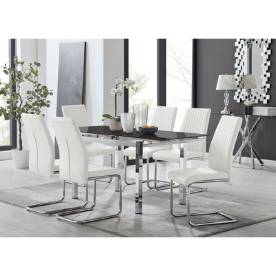Ensemble de table de salle à manger extensible en verre et en métal Tierra et 4 chaises de salle à manger en similicuir de luxe