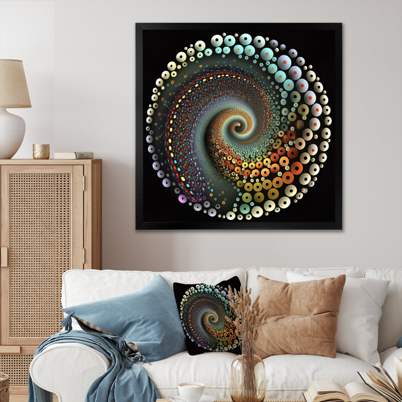 Iridiscdent pointillisme spirale rétro arc-en-ciel, Cadre simple noir, H 36 po x l 36 po x P 1,5 po
