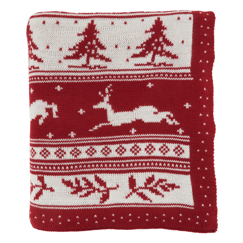 Red and White Christmas Knit Throw Blanket 50" x 60"