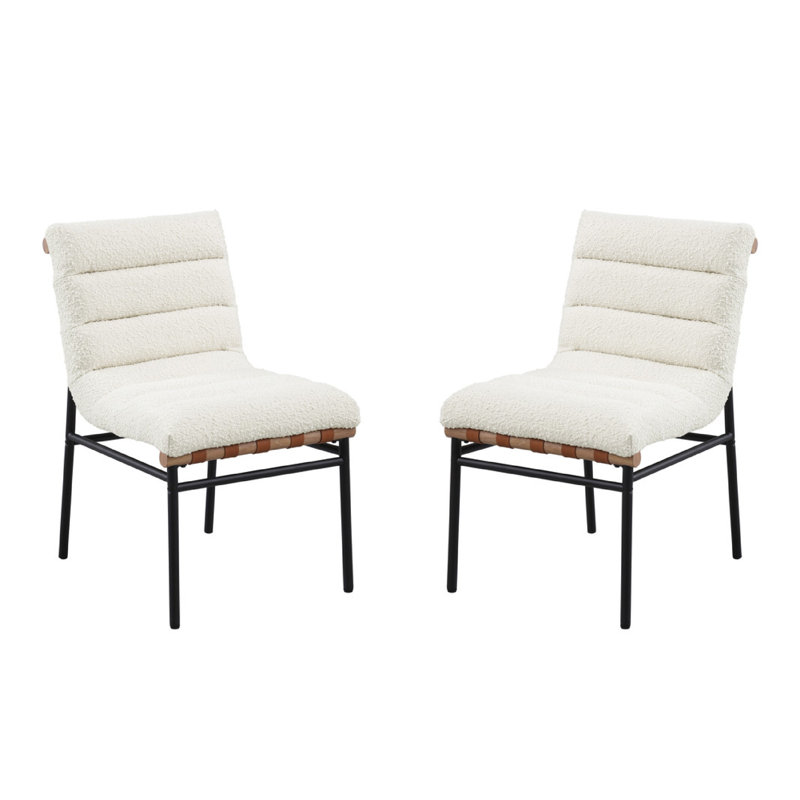Ensemble de 2 chaises de salle à manger Kive, pieds en fer, Channel Tuft Boucle, Blanc