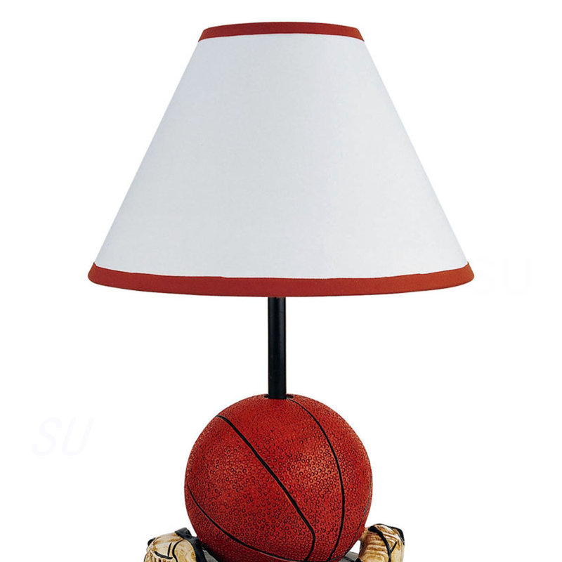 Lampe de table haute 15 po en polyrésine, forme de basketball, abat-jour cône en lin