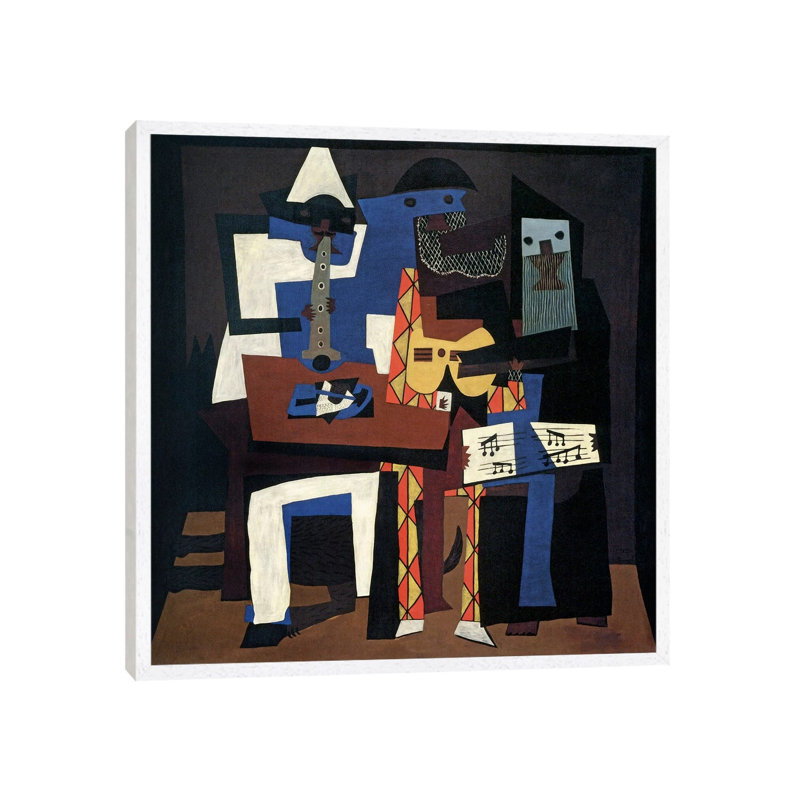 Three Musicians by Pablo Picasso - Painting on Canvas, White Framed, 66.04 cm H x 66.04 cm W