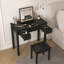 Multifunctional Vanity Desk With 3-Level Adjustable Lighting With Flip-Top Mirror Storage 15.75" Deep Makeup Table 2 Drawers 3 Removable Organizer Boxes Compact Home Office Desk Black