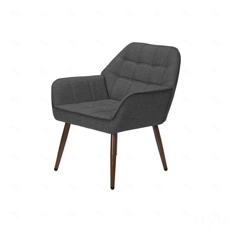 Chaise d'appoint, 33 po, rembourré, salon, tissu, pieds en métal, Grey