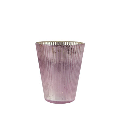 Ribbed Mercury Glass Decorative Votive Candle Holders 4.25"