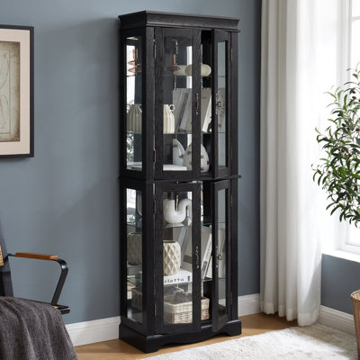 Lighted Glass Curio Display Cabinet With Wood Frame, Ideal For Showcasing Collectibles And Enhancing Home Decor In Living Rooms And Kitchens.