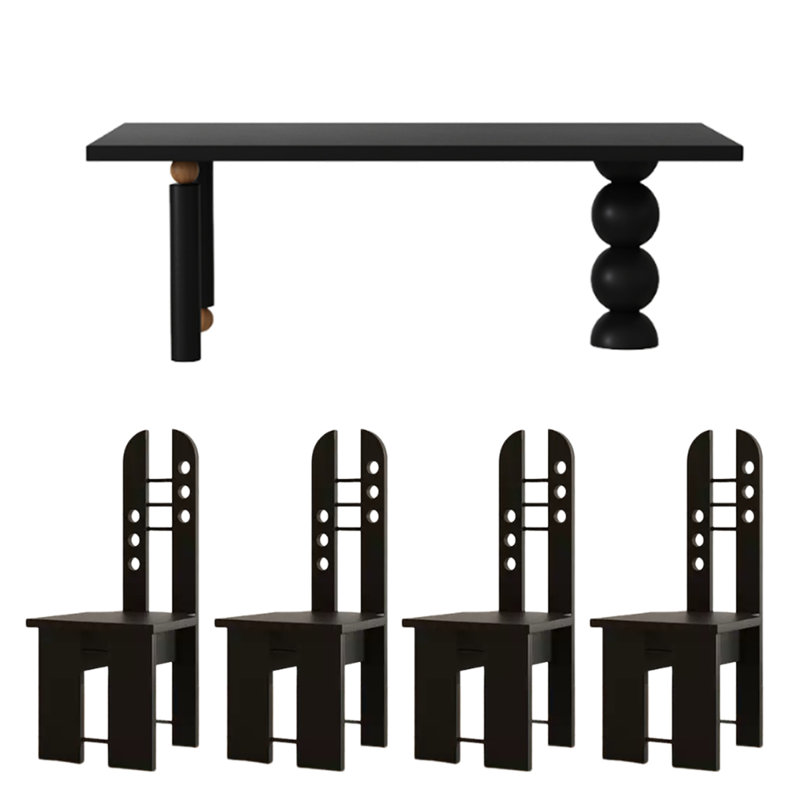 Table de salle à manger moderne noire avec boules géométriques, H 29,5 po x L 78,7 po x l 31,5 po