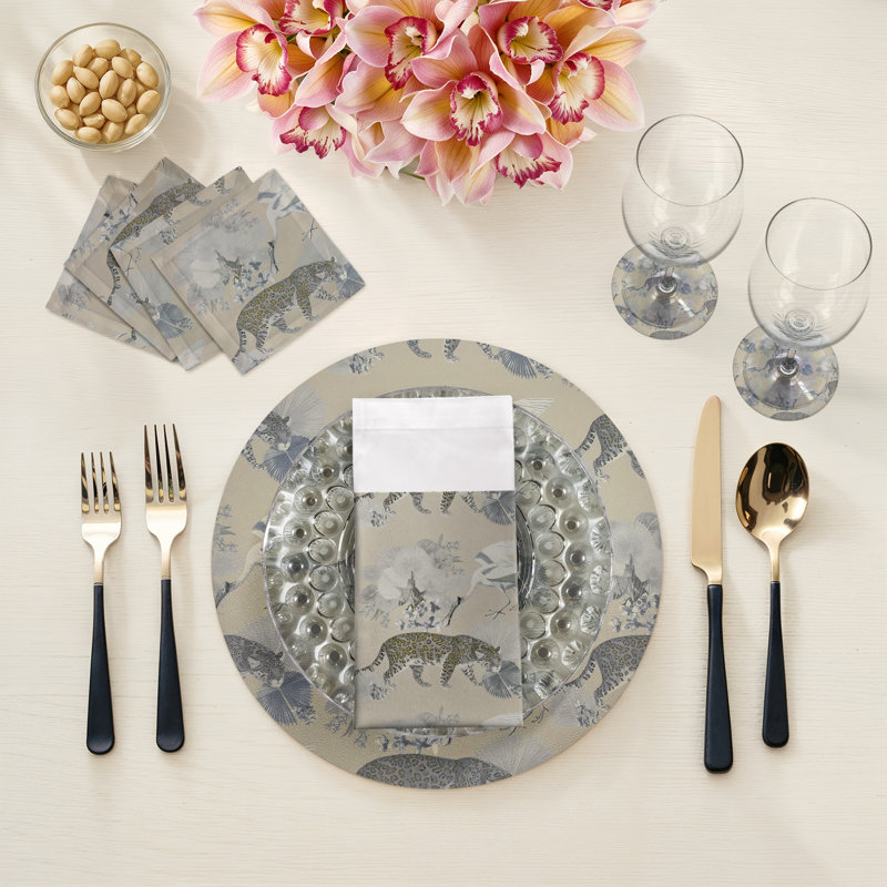 Leopard Walk Pebble 16" Vinyl Placemat, Cream