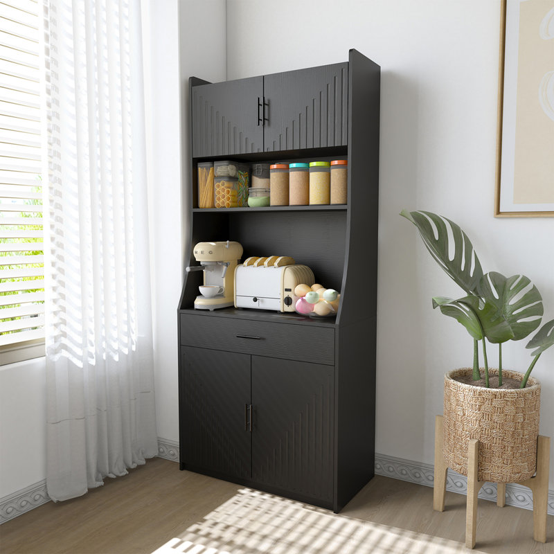 Armoire de rangement 71 po avec station de charge, 2 prises et 1 port USB 1Type-C, garde-manger avec 2 armoires, 1 grand tiroir de rangement et 1 grand comptoir