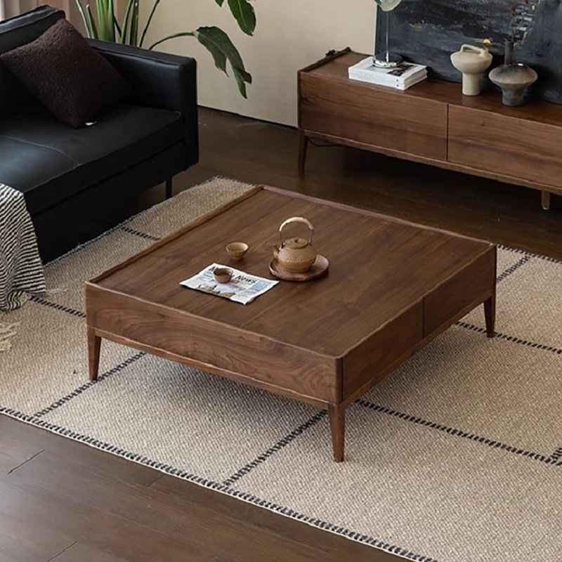Simple walnut square end table, 13.8" H x 31.5" L x 31.5" W