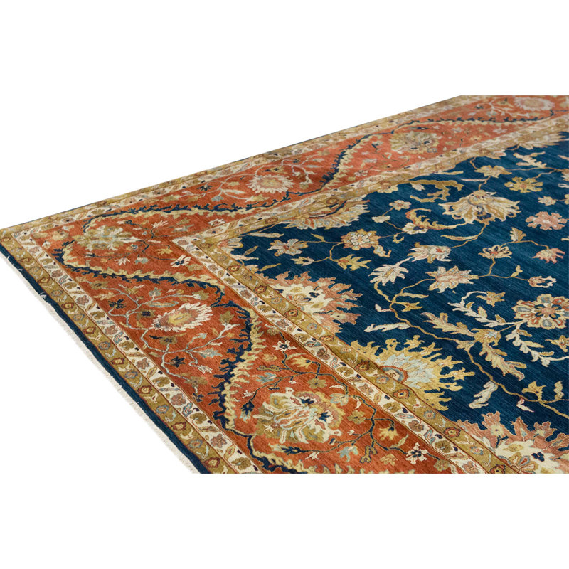 Tapis unique bleu marine / rouille / brun de 9 pi 6 po x 13 pi 9 po