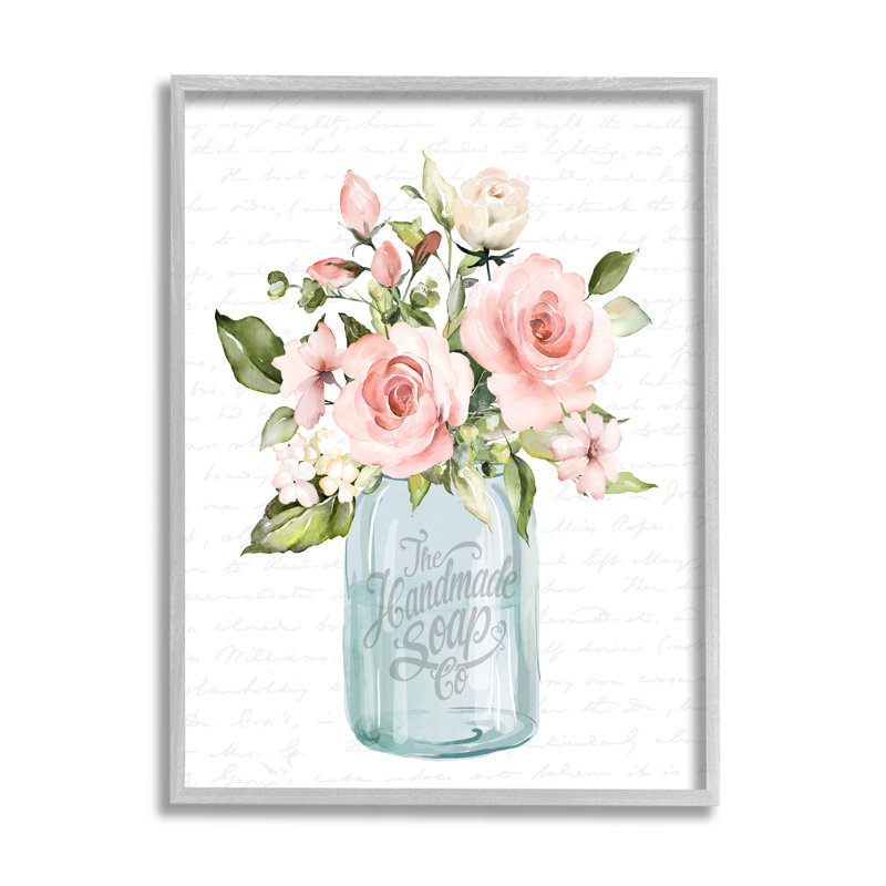 Rose, rose et fleurs, H 14 po x l 11 po x P 1,5 po, Estampe numérique Farmhouse