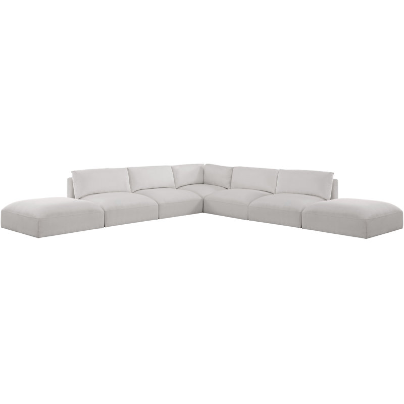 Hubband Upholstered L-Shaped Sectional Reversible, Cream Polyester Fabric