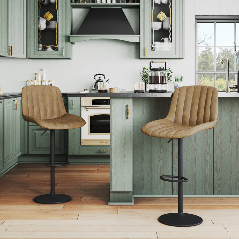 Adjustable Height Counter Stool with Metal Frame, Tan