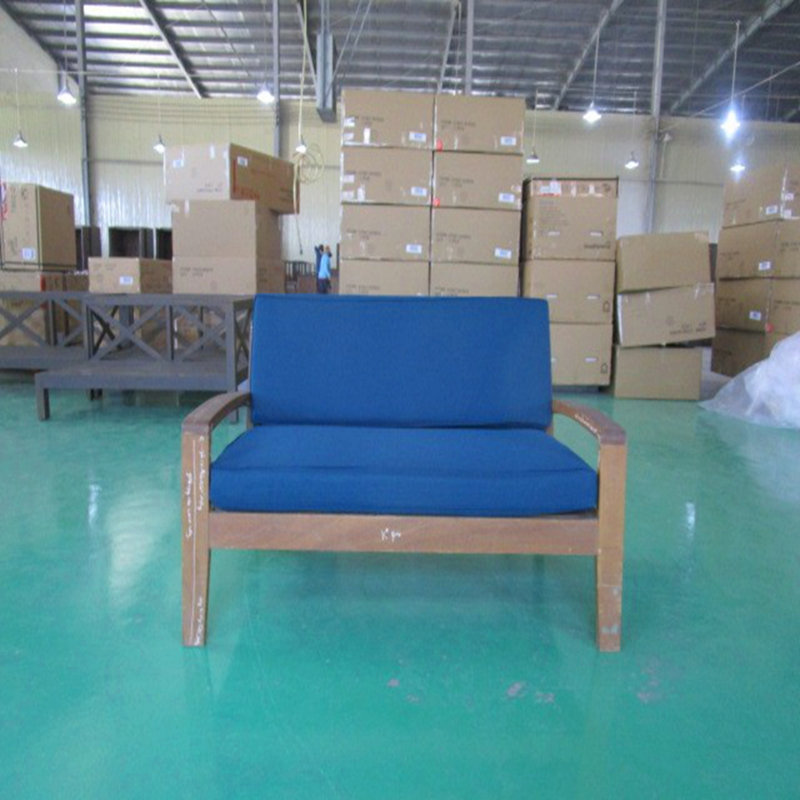 Ensemble de conversation d'extérieur 2 pièces en bois d'acacia teck - causeuse et table basse avec coussins bleu foncé résistants à l'eau, capacité de 350 lb pour le patio, la terrasse et la cour arrière