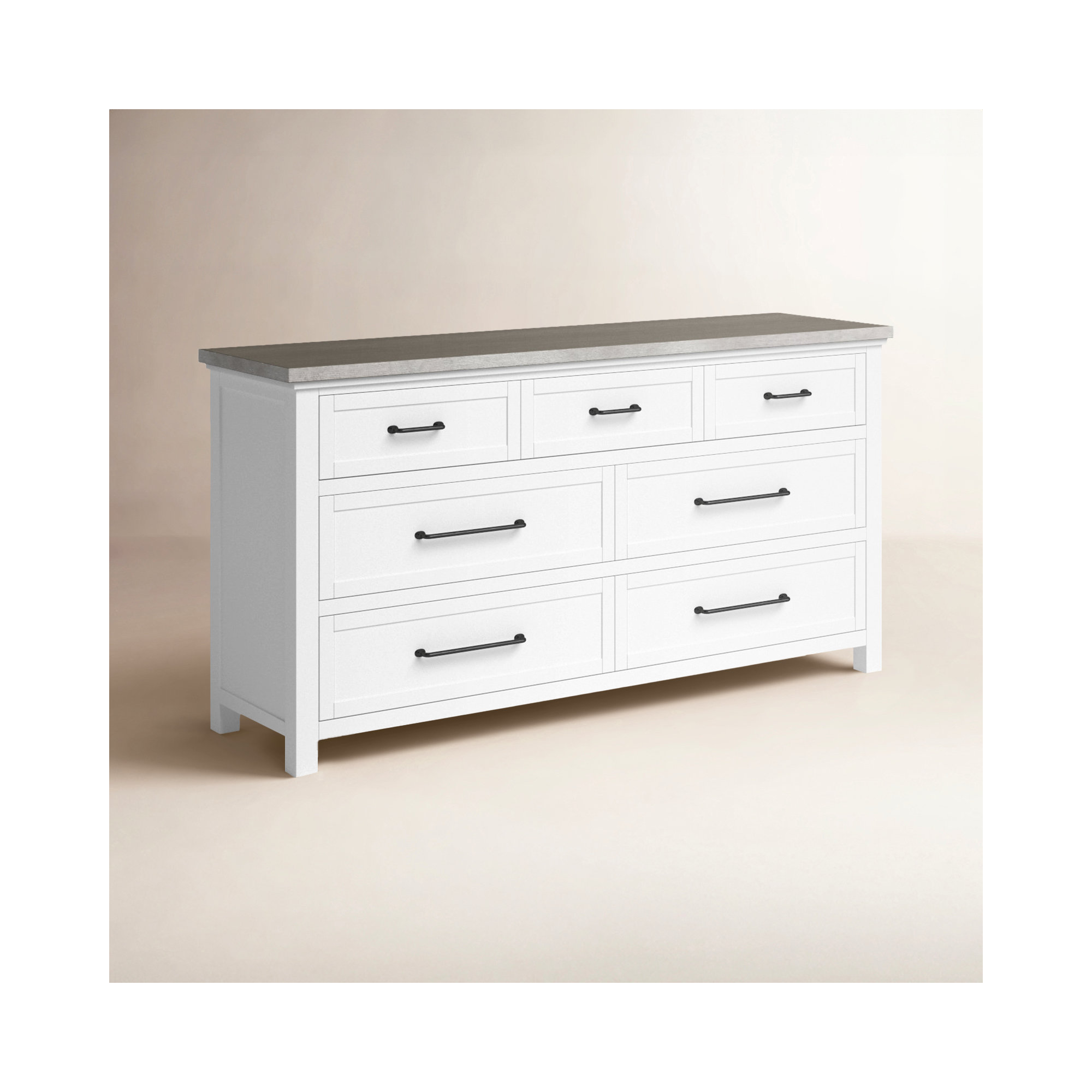 Gabby 7 - Drawer Double Dresser, White/Gray
