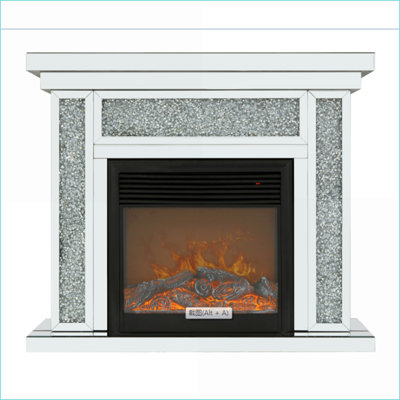 Foyers électriques | Miroir argenté brossé L 47 po x l 12 po x H 40 po | Flammes 3D à DEL | Autoportant | Électrique