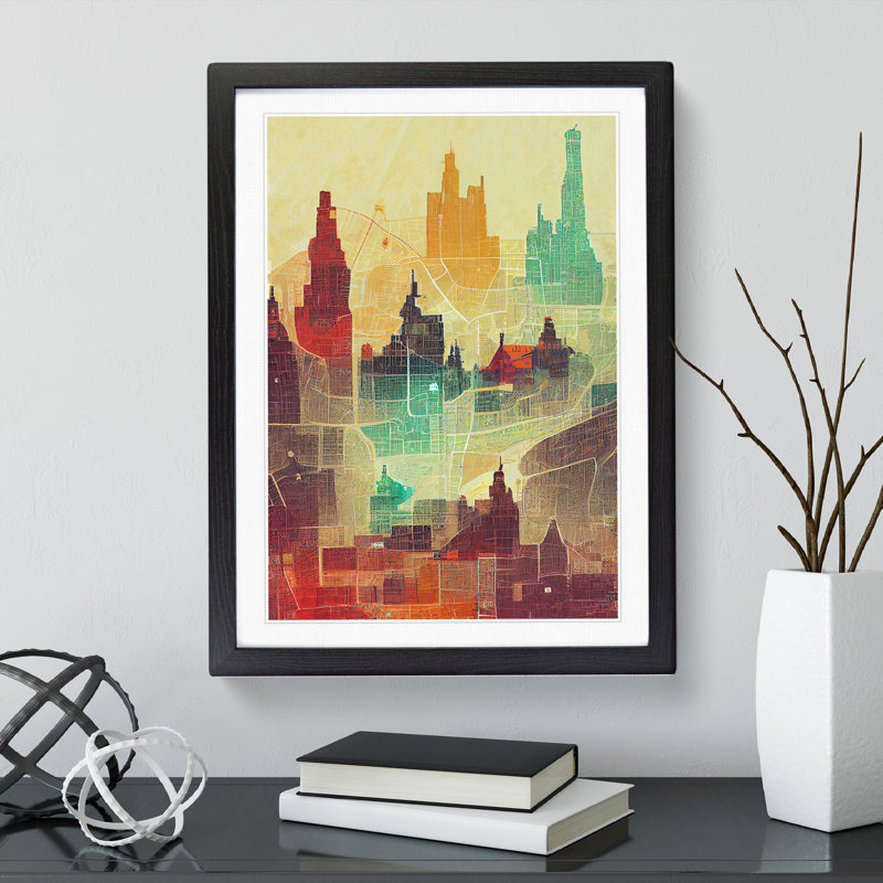 City Skyline Map No.2 - Print, White, 66cm H x 48cm W x 2cm D, Black Framed