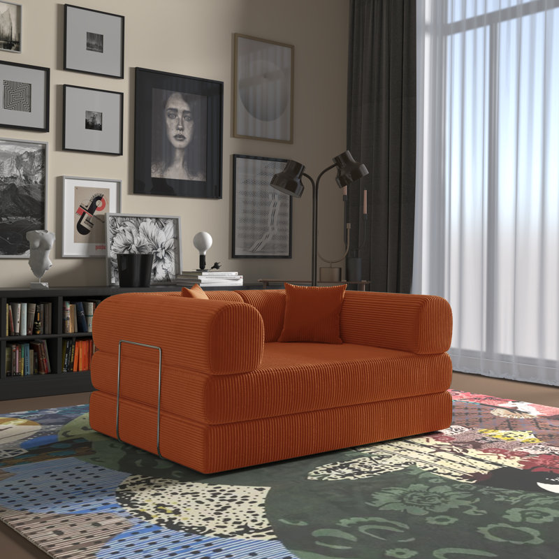 Canapé-lit convertible moderne pliable (avec 2 coussins décoratifs) Jairden Corduroy Boneless 3-en-1, Orange