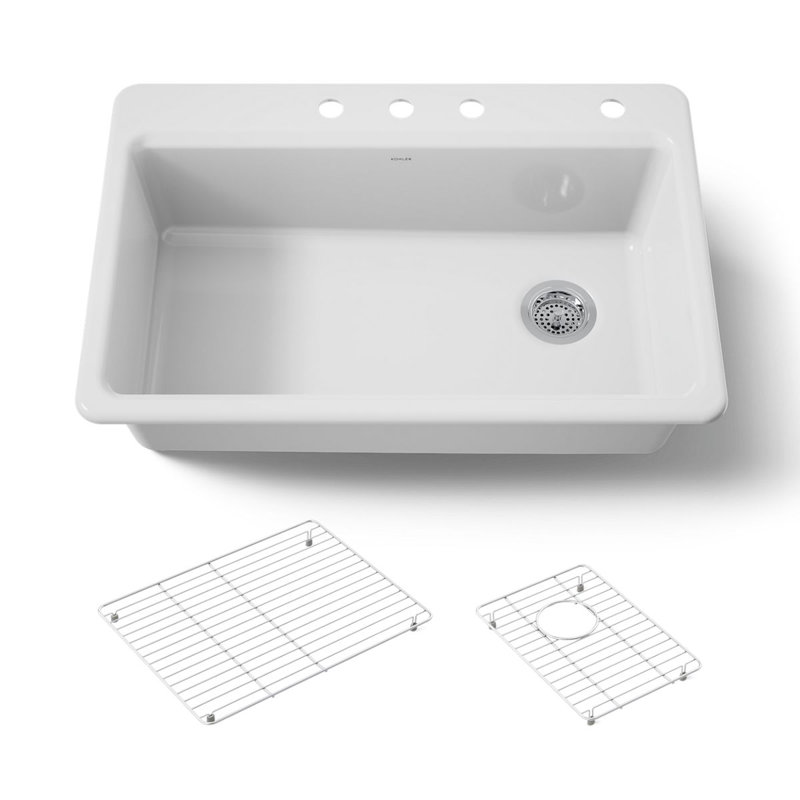 Riverby 33" Top-Mount Single-Bowl Kitchen Sink, White, 4 hole