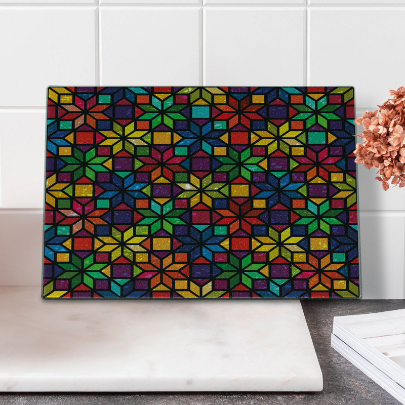 Ambesonne Geometric Tempered Glass Cutting Board Window Glass Pattern Multicolor