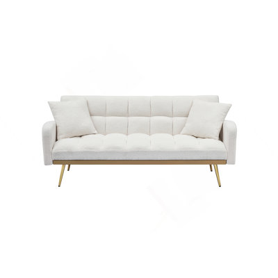 69 Inch Adjustable Teddy Sofa Bed With Beige Fabric, For Small Space Living And Versatile Comfort.