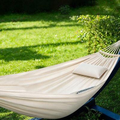 Large Soft Cotton Hammock Breathable Camping Hammock with Detachable Spreader Bar Pillow
