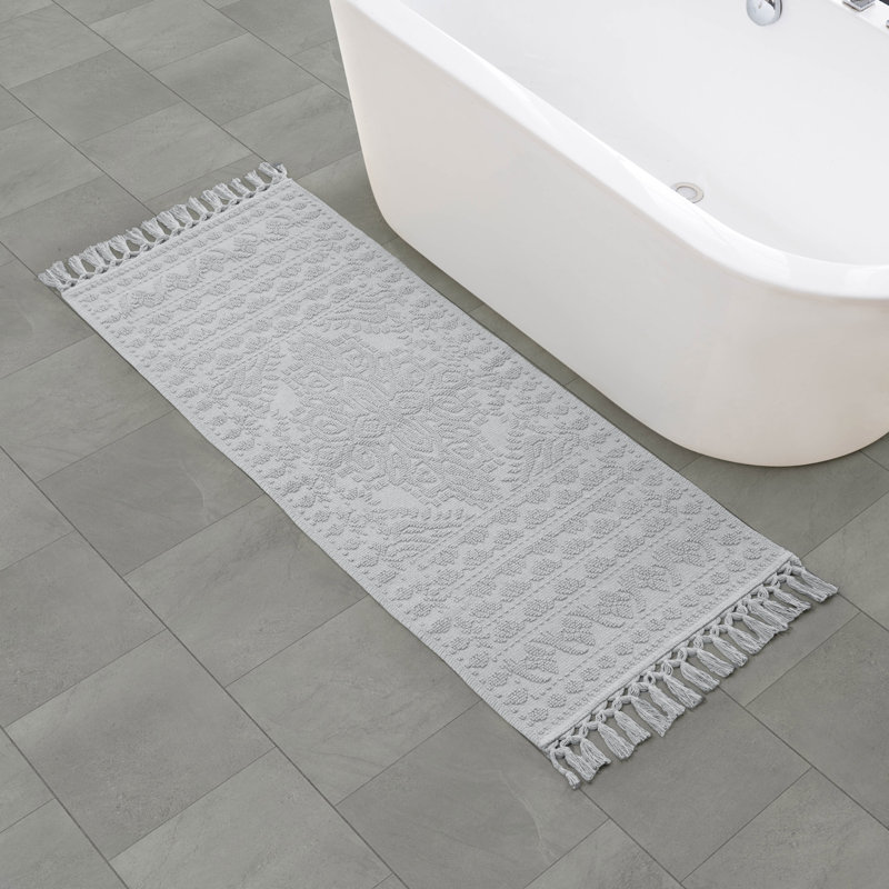 French Connection Nellore Fringe Machine Washable Cotton Bath Rug, 28" L x 17" W, Taupe Brown