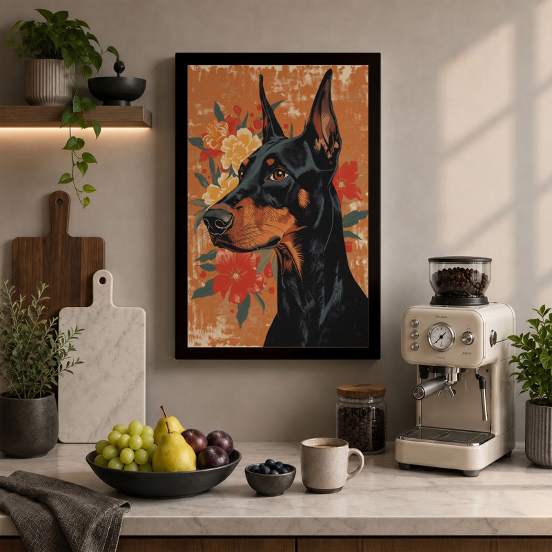 Folk Portrait with Blooms Boho - Wrapped Canvas, 24x16 - 61.0 x 40.6 cm, Black Border